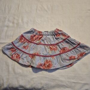 Mini Boden girls 12-18 months light blue corduroy with flowers VGUC